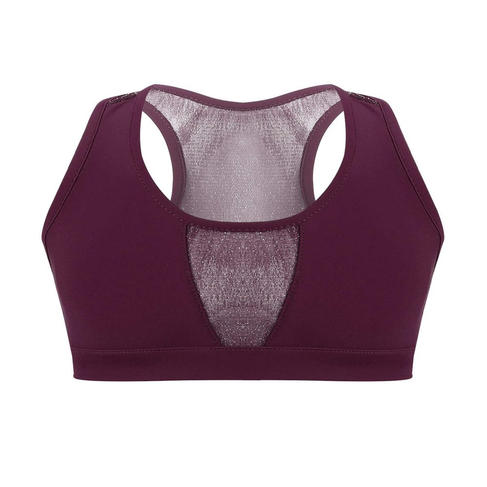 FEESHOW Kids Girls Mesh Spliced Racer Back Sports Bra Gymnastic Dance Crop Top Tank Tee Shirts Burgundy 8