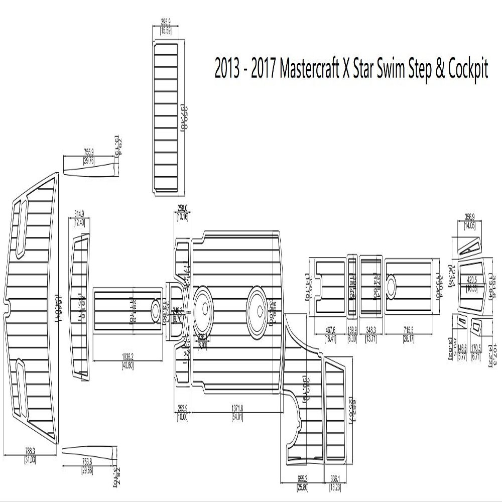 JZ 2013-2017 Mastercraft X Star Swim Step & Cockpit Boat EVA Teak Decking 1/4" 6mm (Grey and Black)