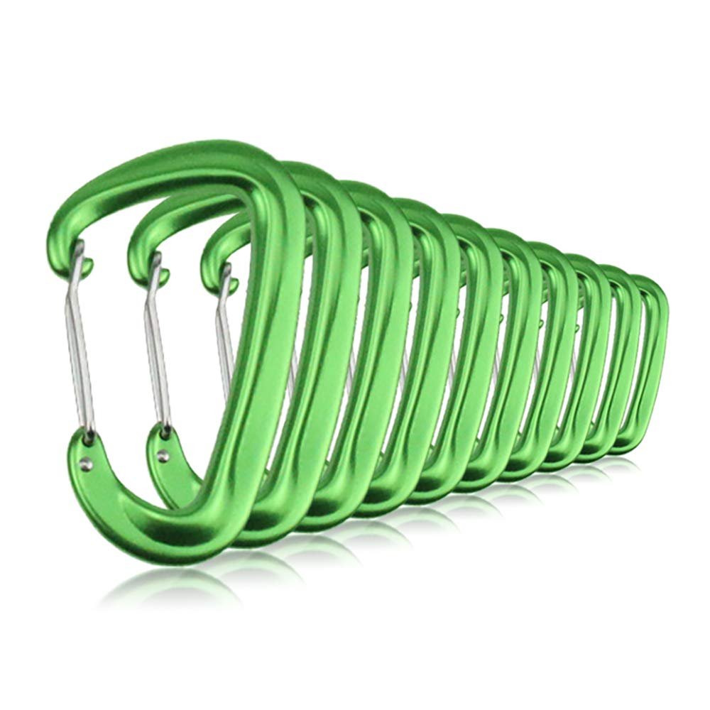 10 PCS D Ring Carabiner Clips,12KN Aluminium Alloy Carabiners Camping(Green)