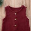 Baby Boys' Short Sleeve Rompers Jumpsuit,Organic Cotton and Linen Sleeveless One-Piece Coverall (H-Wine Red,70(0-6M)) view 3