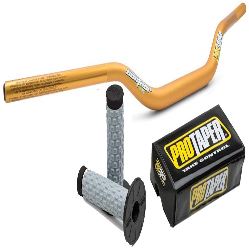 Pro Taper 2803D Gold CR High Contour Oversized 1-1/8 Handlebars & 024858 Black Pillow Top Grips