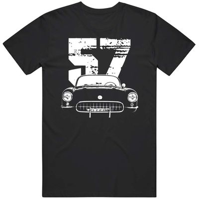 1957 Chevy Corvette with Year Silhouette T Shirt M Black