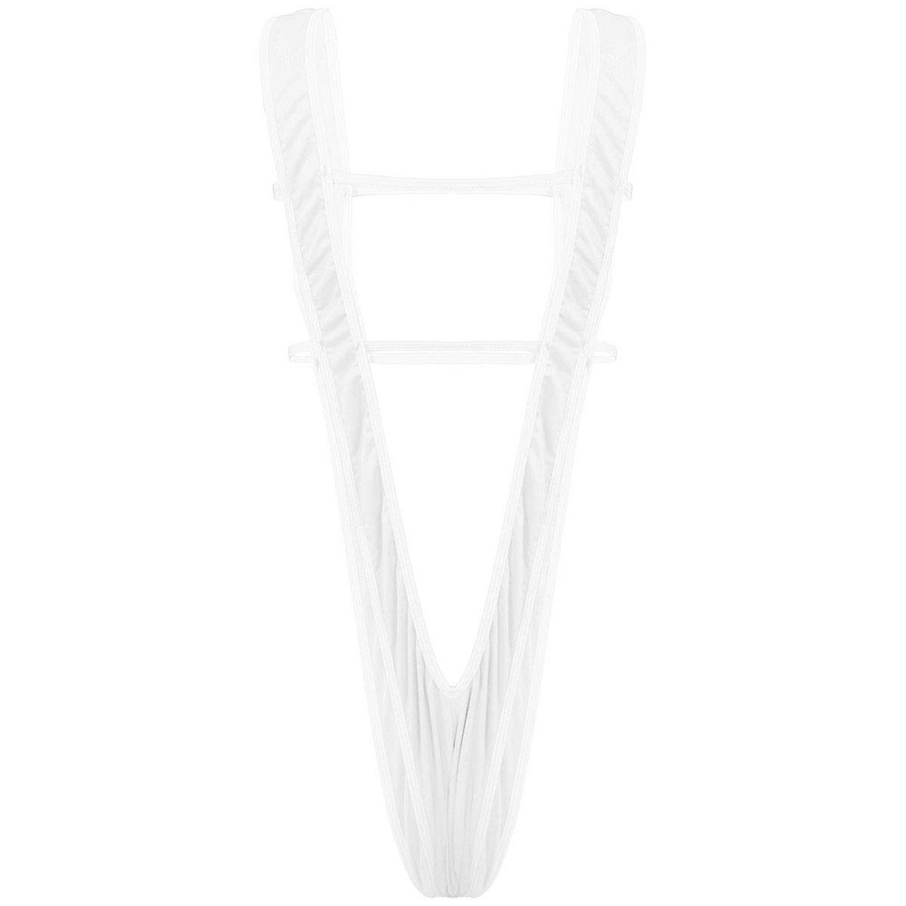 Aislor Women's Sling Shot One Piece Bikini Monokini V Shaped Thong Leotard Underwear White One Size