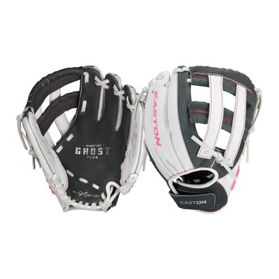 Easton | GHOST FLEX Youth Softball Glove | Left Hand Throw | 10" | Grey/White/Pink