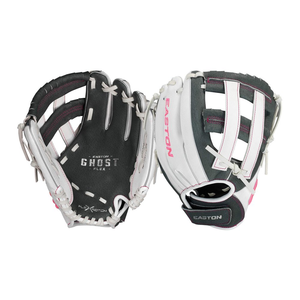 Easton | GHOST FLEX Youth Softball Glove | Left Hand Throw | 10" | Grey/White/Pink