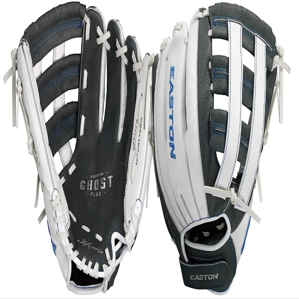 Easton | GHOST FLEX Youth Softball Glove | Right Hand Throw | 12" | Grey/White/Carolina Blue