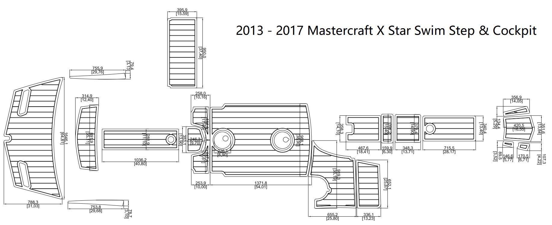 JZ 2013-2017 Mastercraft X Star Swim Step & Cockpit Boat EVA Teak Decking 1/4" 6mm (Grey and Light Blue)