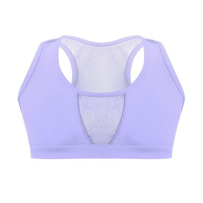iiniim Kids Big Girls Shiny Mesh Splice Racer Back Bra Crop Tank Top for Gym Running Cycling Yoga Sports Outfit Lavender 6