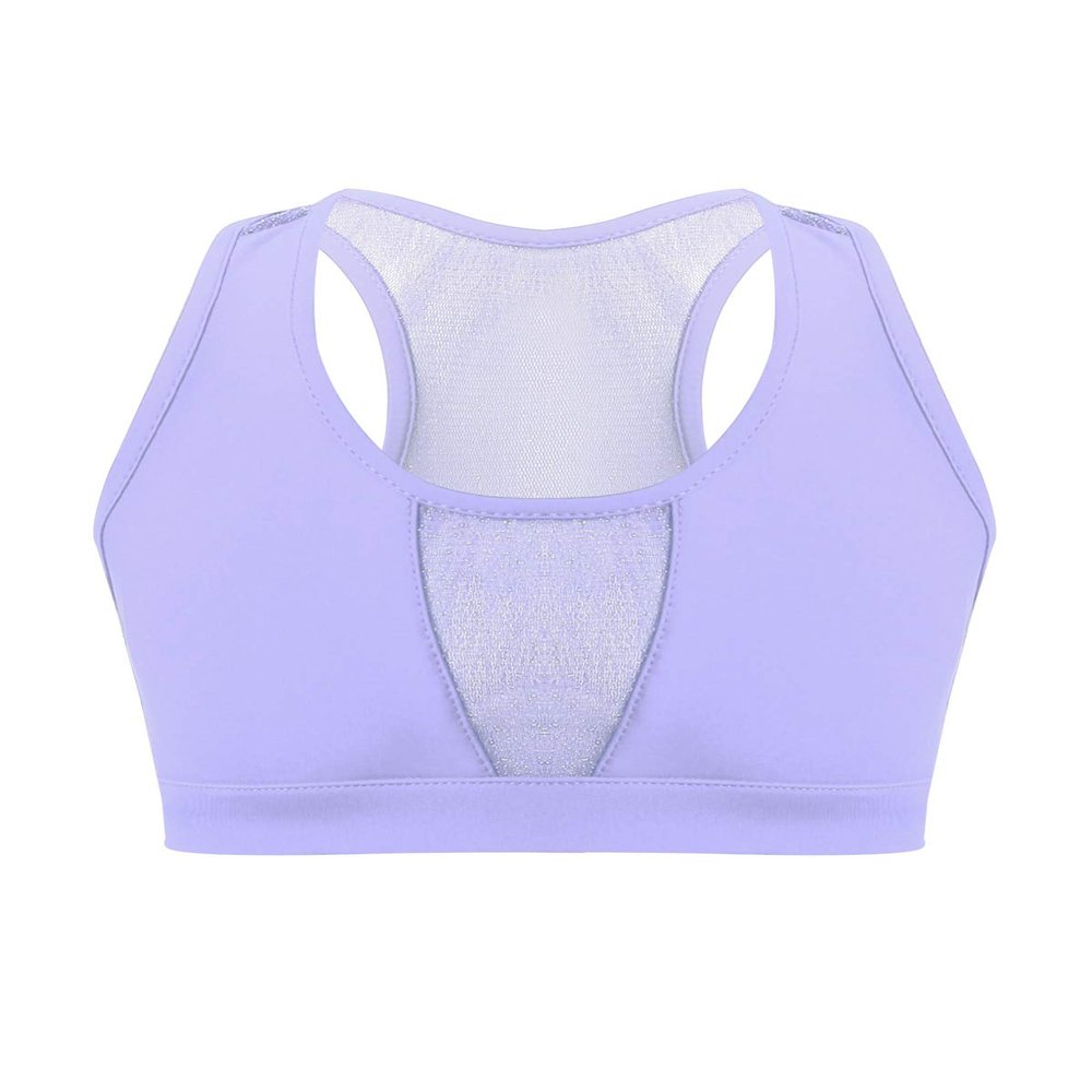 FEESHOW Kids Girls Mesh Spliced Racer Back Sports Bra Gymnastic Dance Crop Top Tank Tee Shirts Lavender 6