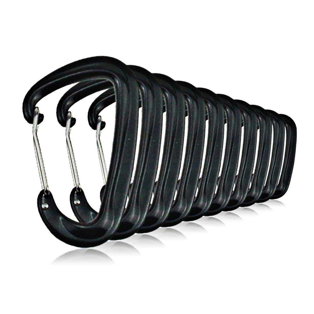 10 PCS D Ring Carabiner Clips,12KN Aluminium Alloy Carabiners Camping(Black)