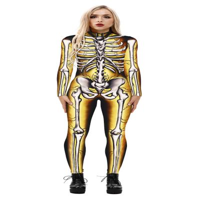 URVIP Women Halloween Skeleton Costume Stretch Skinny Catsuit Jumpsuit Bodysuit BAX-128 S