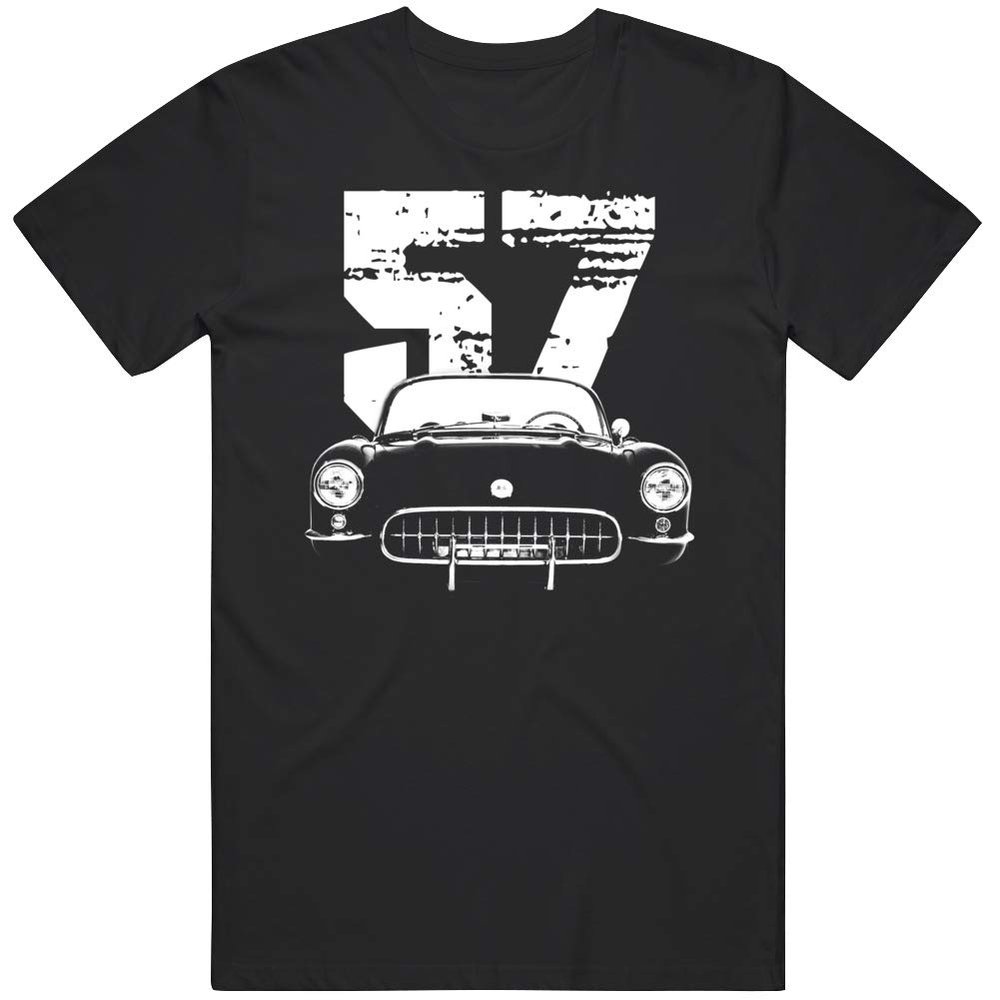 1957 Chevy Corvette with Year Silhouette T Shirt S Black