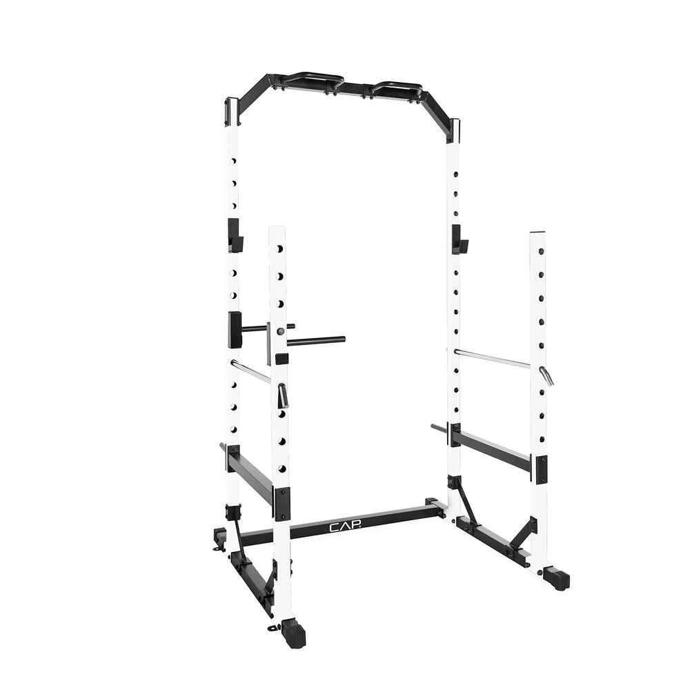 CAP Barbell Multi-Use Power Rack Heavy-Duty Power Cage with Pull-Up Bar, Dip Handles, and J-Cup Catches Strength Training Gym Rack for Home or Garage Gym | White