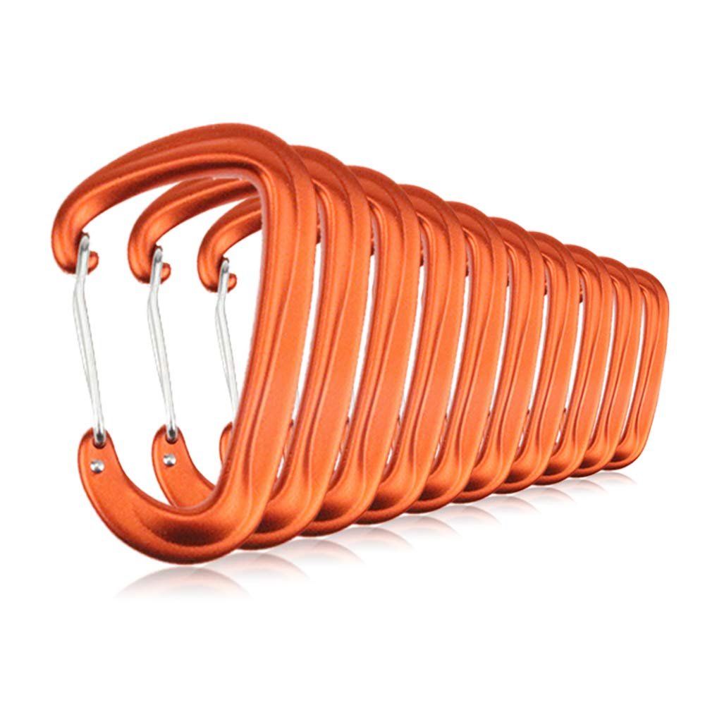 10 PCS D Ring Carabiner Clips,12KN Aluminium Alloy Carabiners Camping(Orange)