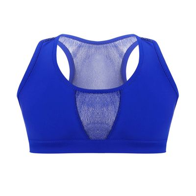 FEESHOW Kids Girls Mesh Spliced Racer Back Sports Bra Gymnastic Dance Crop Top Tank Tee Shirts Blue 8