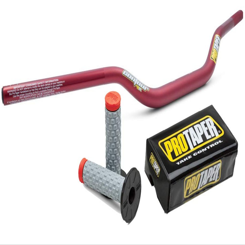Pro Taper 2828DRED Red Windham/RM Mid Contour handlebars & 024851 Red Pillow Top Grips
