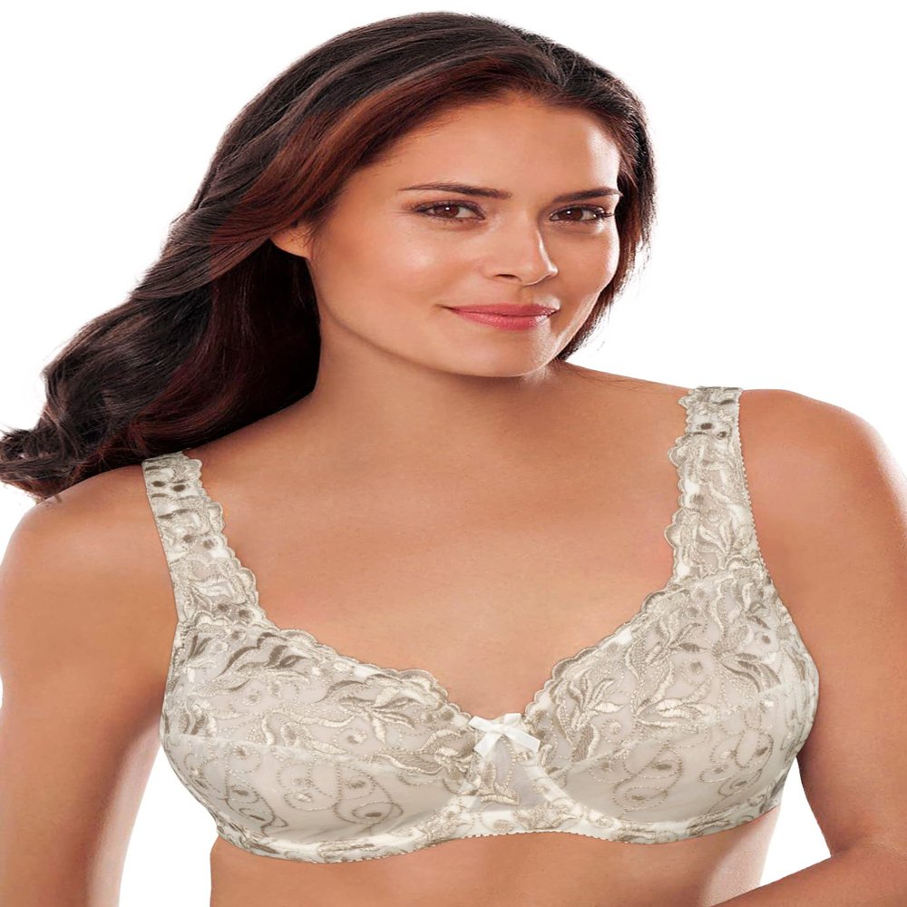 Amoureuse Women's Plus Size Embroidered Underwire Bra - 42 DDD, Ivory Sparkling Champagne