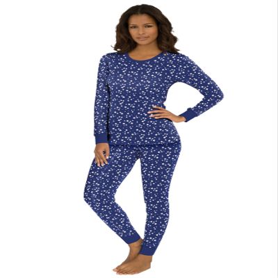 Comfort Choice Plus Size Thermal Crewneck Long-Sleeve Top - M, Evening Blue Stars