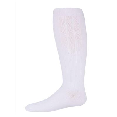 MeMoi Girls Wide Ribbed Cotton Blend Uniform Knee Socks White 7-8
