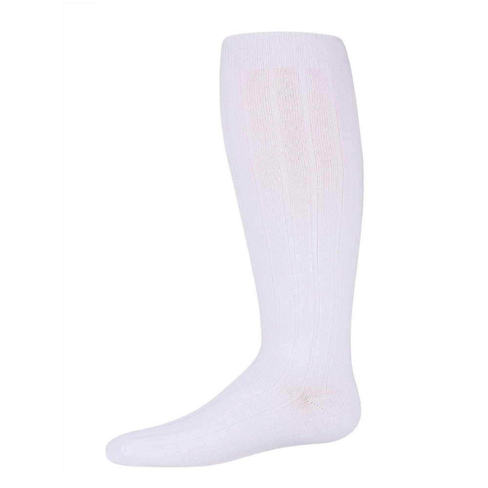 MeMoi Girls Wide Ribbed Cotton Blend Uniform Knee Socks White 7-8