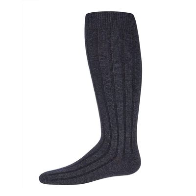 MeMoi Girls Wide Ribbed Cotton Blend Uniform Knee Socks Charcoal 9-11