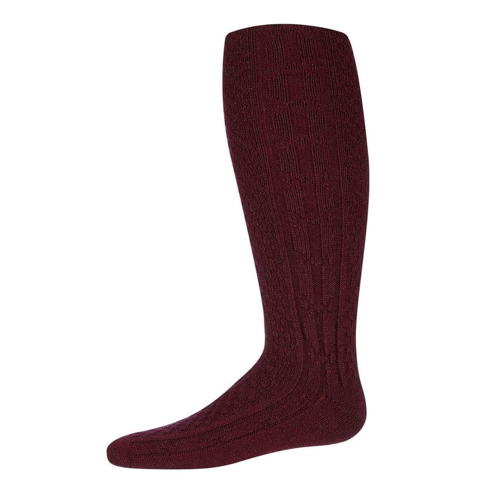 MeMoi Girls Cozy Cable Ribbed Knit Knee-High Socks Dark Maroon 9-11