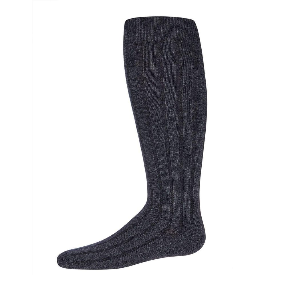 MeMoi Girls Wide Ribbed Cotton Blend Uniform Knee Socks Charcoal 7-8