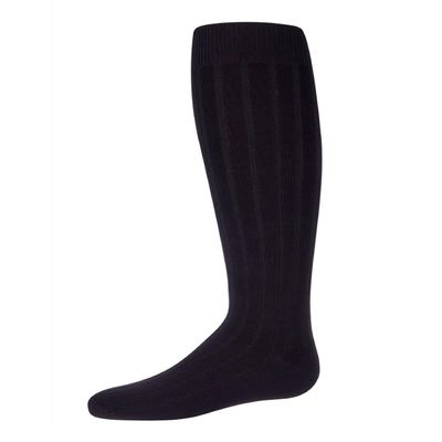 MeMoi Girls Wide Ribbed Cotton Blend Uniform Knee Socks Black 8-9
