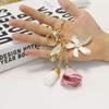 SWJEWEL Flower Keychain Rhinestone Tassel Leaf Key Ring Women Wallet Bag Pendant Charms Gold Pink view 2