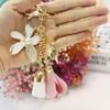SWJEWEL Flower Keychain Rhinestone Tassel Leaf Key Ring Women Wallet Bag Pendant Charms Gold Pink view 3