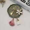 SWJEWEL Flower Keychain Rhinestone Tassel Leaf Key Ring Women Wallet Bag Pendant Charms Gold Pink view 4