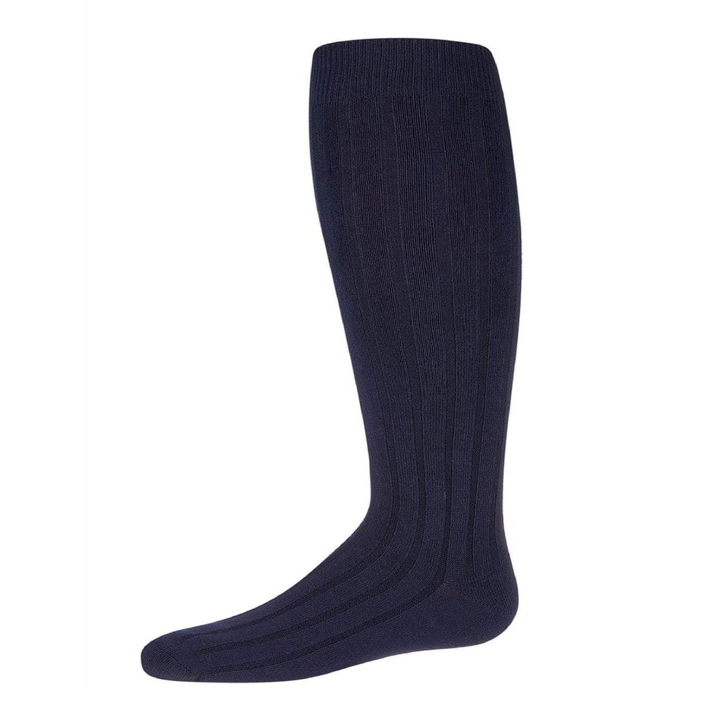 MeMoi Girls Wide Ribbed Cotton Blend Uniform Knee Socks Navy 10-12