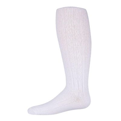 MeMoi Girls Cozy Cable Ribbed Knit Knee-High Socks White 7-8