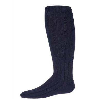 MeMoi Girls Wide Ribbed Cotton Blend Uniform Knee Socks Navy 7-8