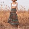 N /A Women Boho Floral Print High Elastic Waist Pleated A Line Long Summer Maxi Skirt Black view 2