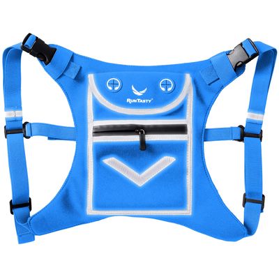 Blue Running Mini Backpack Vest for Men & Women Reflective with Hi-Viz, Holds Accessories, iPhone, Android, iPad Mini Lightweight, Adjustable Gear for Fitness, Walking, Cycling, Hiking, Climbing!