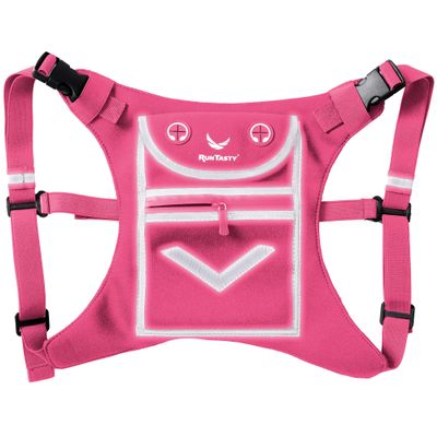 Pink Running Mini Backpack Vest for Men & Women Reflective with 360 Hi-Viz, Holds Accessories, iPhone, Android, iPad Mini Lightweight, Adjustable Gear for Fitness, Walking, Cycling, Hiking