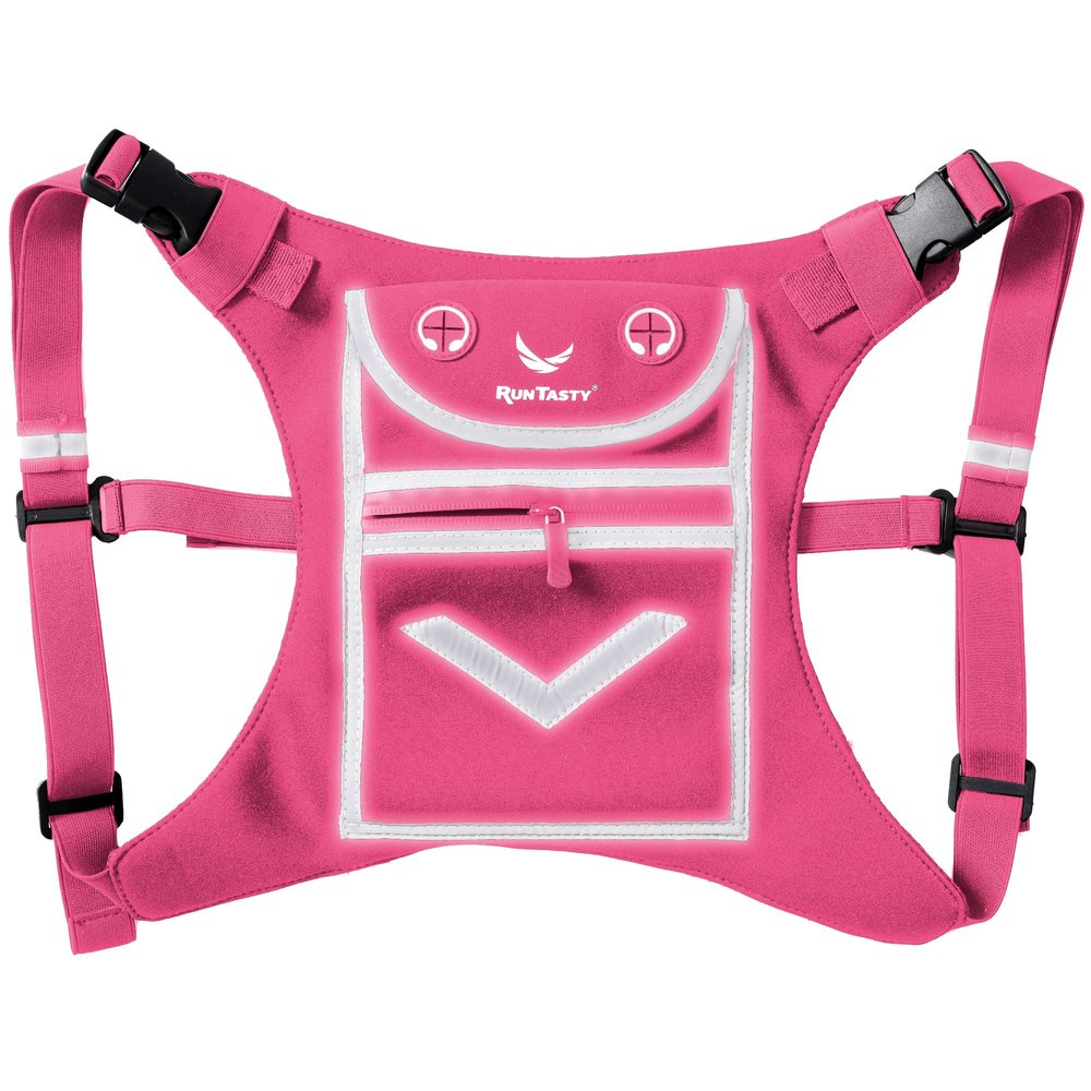 Pink Running Mini Backpack Vest for Men & Women Reflective with 360 Hi-Viz, Holds Accessories, iPhone, Android, iPad Mini Lightweight, Adjustable Gear for Fitness, Walking, Cycling, Hiking