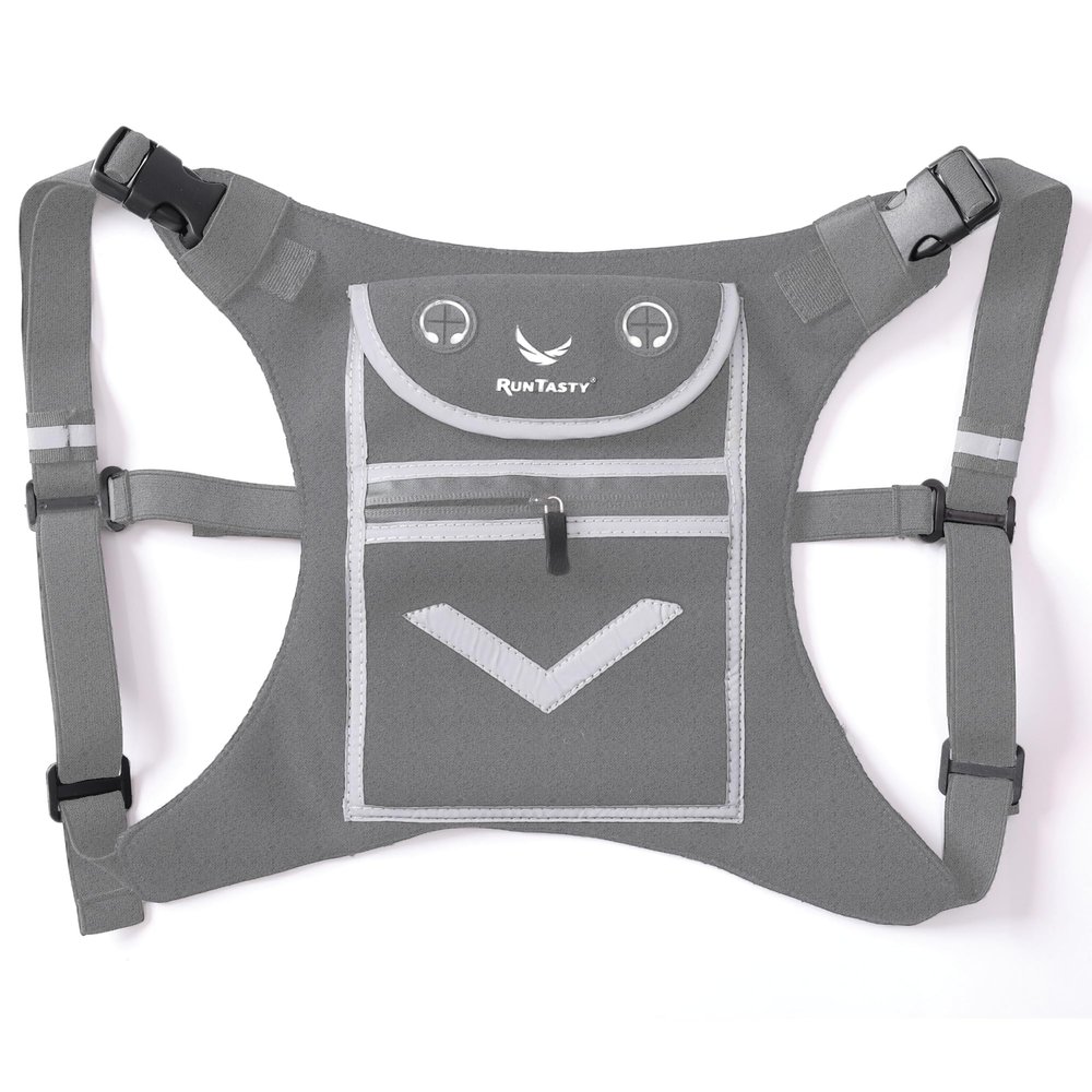 Gray Running Mini Backpack Vest for Men & Women Reflective with 360 Hi-Viz, Holds Accessories, iPhone, Android, iPad Mini Lightweight, Adjustable Gear for Fitness, Walking, Cycling, Hiking