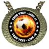 Express Medals Custom Flame Soccer Champ Chain Trophy with 2 Lines of Personalized Text on a Large Rigid Plastic Award Medal and 34 Inch Long Gold Color Neck Chain. EMFCL809 view 2
