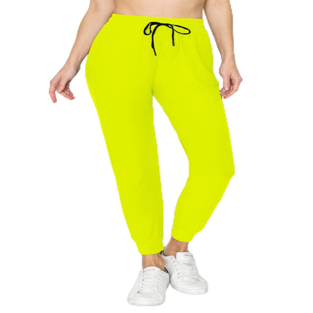ALWAYS Super Soft, Stretchy Drawstring Women's Joggers with Pockets - Tapered Cuff Casual Joggers for Women, Ideal for Daily Wear Neon Lime US 2XL
