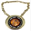Express Medals Custom 5K Run Race Walk Champ Chain Trophy with 2 Lines of Personalized Text on a Large Rigid Plastic Award Medal and 34 Inch Long Gold Color Neck Chain. EMFCL815 view 1