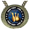 Express Medals Custom Bowling Champ Chain Trophy with 2 Lines of Personalized Text on a Large Rigid Plastic Award Medal and 34 Inch Long Gold Color Neck Chain. EG14 view 2