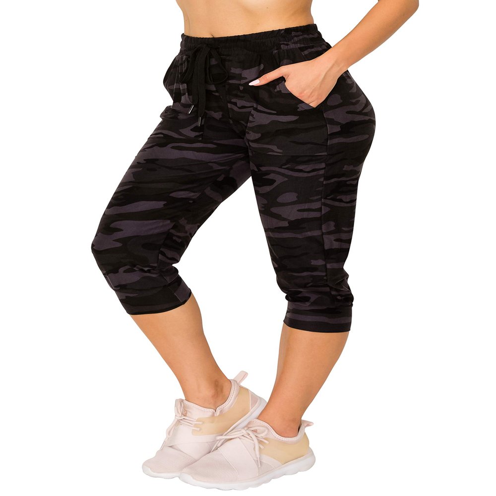 ALWAYS Women's Camo Capri Jogger - Skinny Fit Lightweight Premium Soft Stretch Pork Chop Pocket Sweatpants 153 M