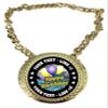 Express Medals Custom Happy Birthday Champ Chain Trophy with 2 Lines of Personalized Text on a Large Rigid Plastic Award Medal and 34 Inch Long Gold Color Neck Chain. FCL489 view 1