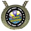 Express Medals Custom Happy Birthday Champ Chain Trophy with 2 Lines of Personalized Text on a Large Rigid Plastic Award Medal and 34 Inch Long Gold Color Neck Chain. FCL489 view 2