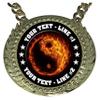 Express Medals Custom Flame Martial Arts Champ Chain Trophy with 2 Lines of Personalized Text on a Large Rigid Plastic Award Medal and 34 Inch Long Gold Color Neck Chain. EMFCL807 view 2