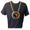 Express Medals Custom Flame Martial Arts Champ Chain Trophy with 2 Lines of Personalized Text on a Large Rigid Plastic Award Medal and 34 Inch Long Gold Color Neck Chain. EMFCL807 view 3