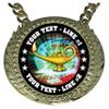 Express Medals Custom Scholastic Lamp Champ Chain Trophy with 2 Lines of Personalized Text on a Large Rigid Plastic Award Medal and 34 Inch Long Gold Color Neck Chain. MY432 view 2