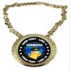 Express Medals Custom Cornhole Bag Toss Champ Chain Trophy with 2 Lines of Personalized Text on a Large Rigid Plastic Award Medal and 34 Inch Long Gold Color Neck Chain. FCL455 view 1
